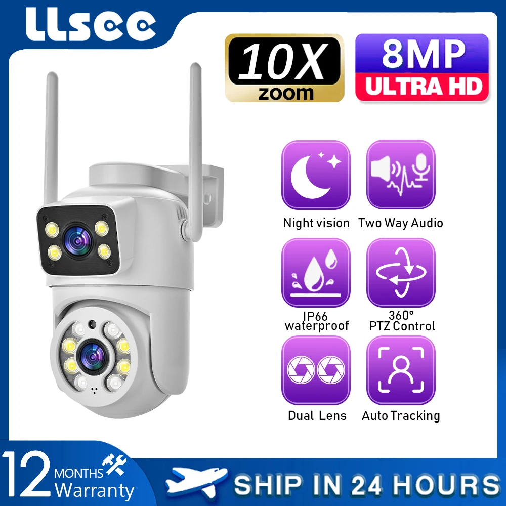 LLSEE ICSEE 4K 8MP Wireless WIFI connection dual lens IP outdoor waterproof CCTV security protection camera,