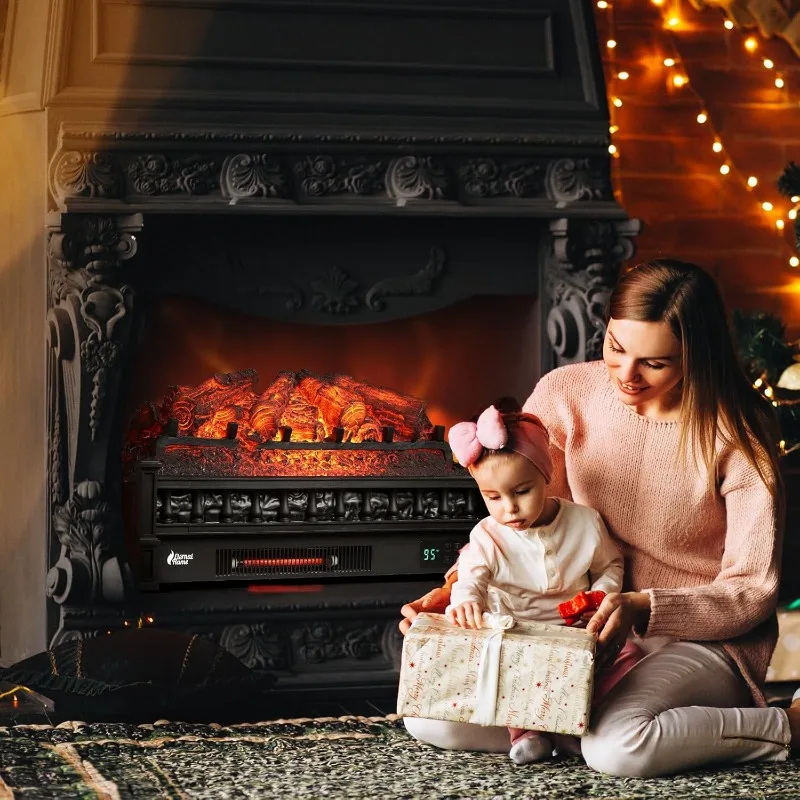 TURBRO 영원한 불꽃 26인치 WiFi 적외선 석영 전기 벽난로, 소리 나는 파인우드 장작 효과