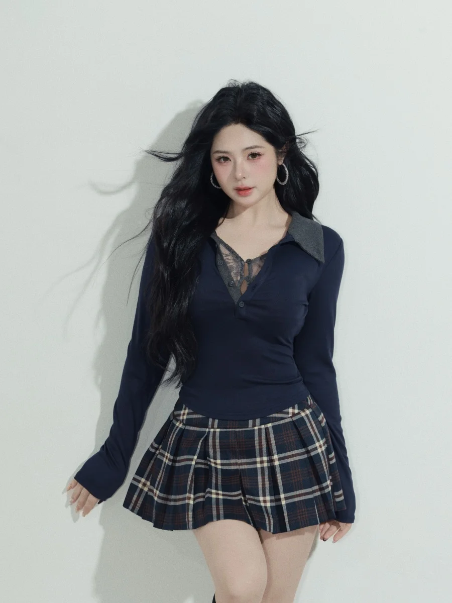 

Cute Face Hero London Universi Knitted Ne Top plus Size Color Blo Plaid Skirt Faionable Casual Set for Teens