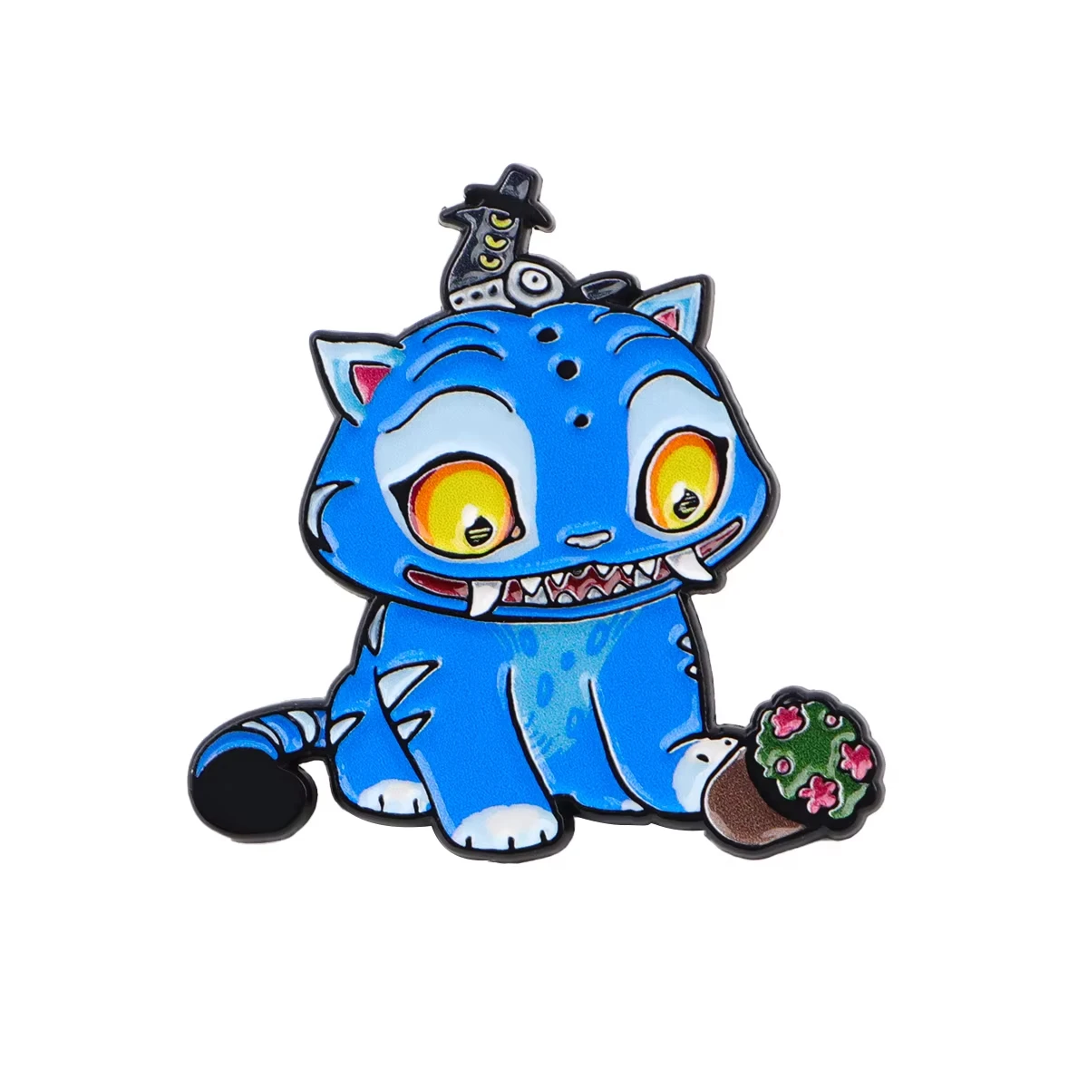 Feliz gato azul esmalte pino fantasia caçador equipe broches mulher homens mochila acessórios sacos crachá lapela jóias presente para crianças