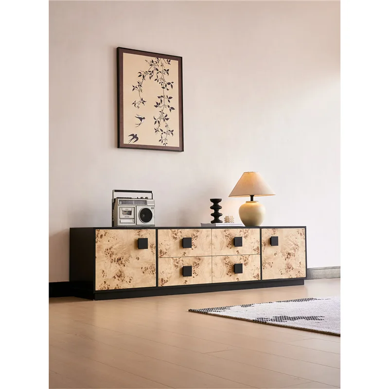 

Medieval retro creative tree shadow TV cabinet storage integrated cabinet floor-to-wall TV cabinet