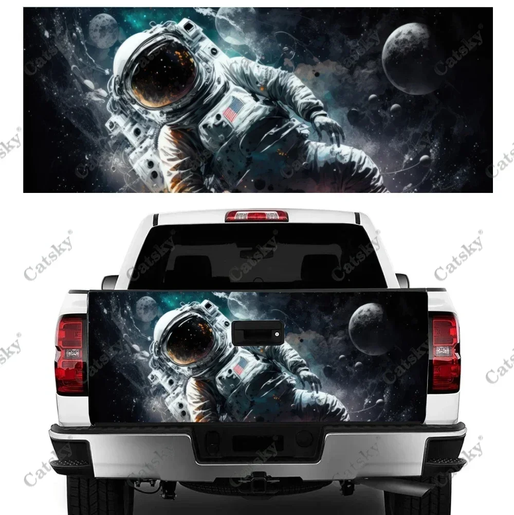 Colorful 3D Astronaut Painting Truck Tailgate Wrap Professional Grade Material Universal Fit for Full Size Trucks Weatherproof