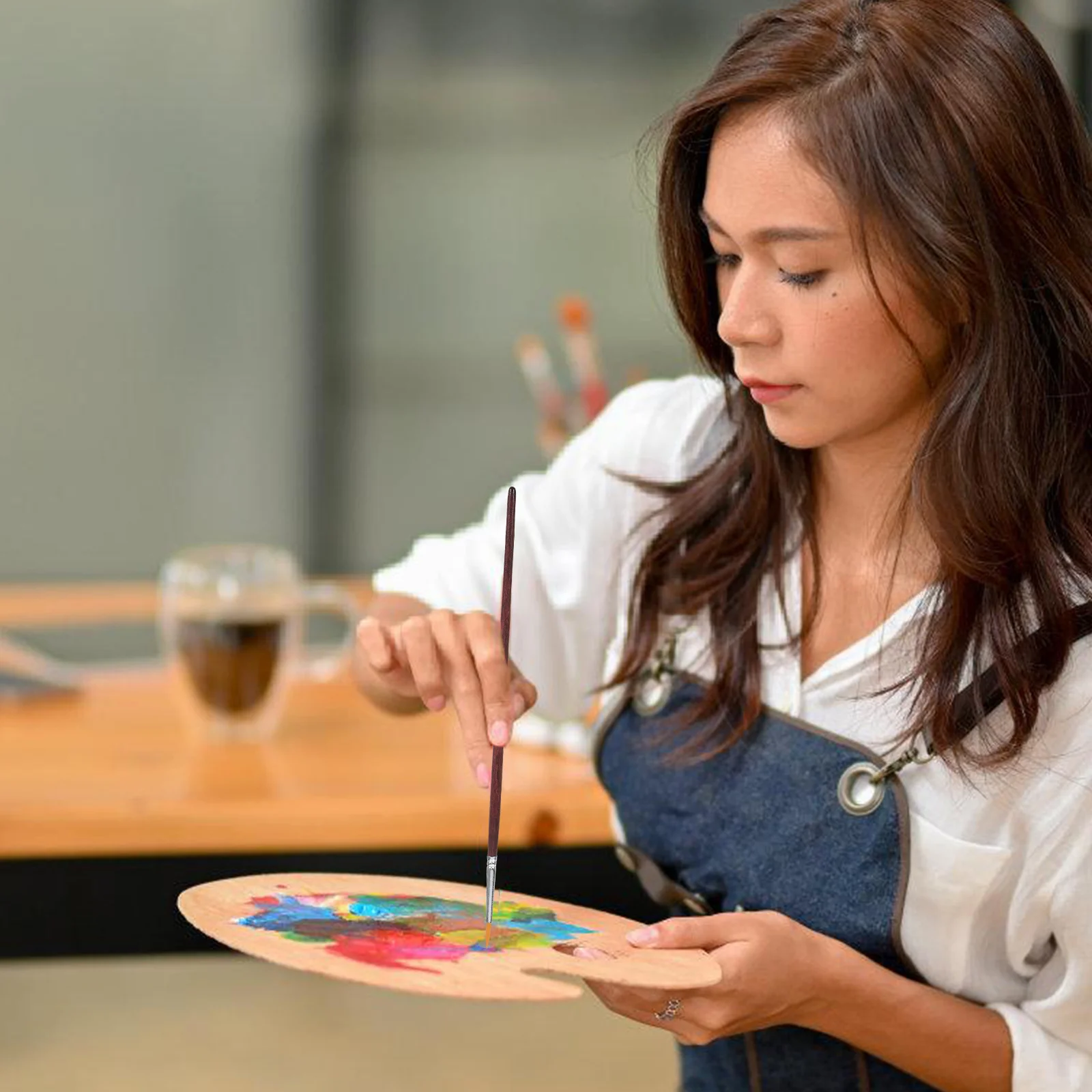 7 ชิ้นแปรงทาสีภาพวาดสีน้ํามันตะขอปากกาแปรงรายละเอียด Fine พู่กันรายละเอียดสีน้ําตาลศิลปะหัตถกรรมเด็ก