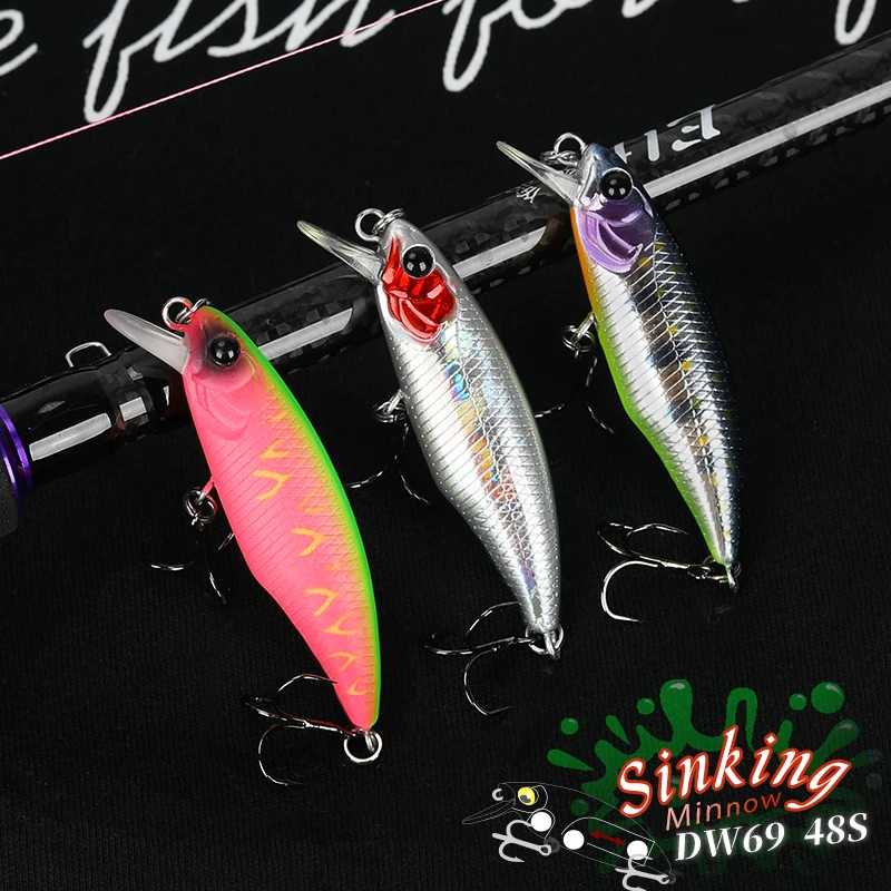 TSURINOYA Fishing Lure 48S tonący błystka garnitur 5 sztuk DW69 48mm 3.3g woblery wędkarskie Jerkbait Bass przynęta na pstrąga Swimba — zdjęcie 4