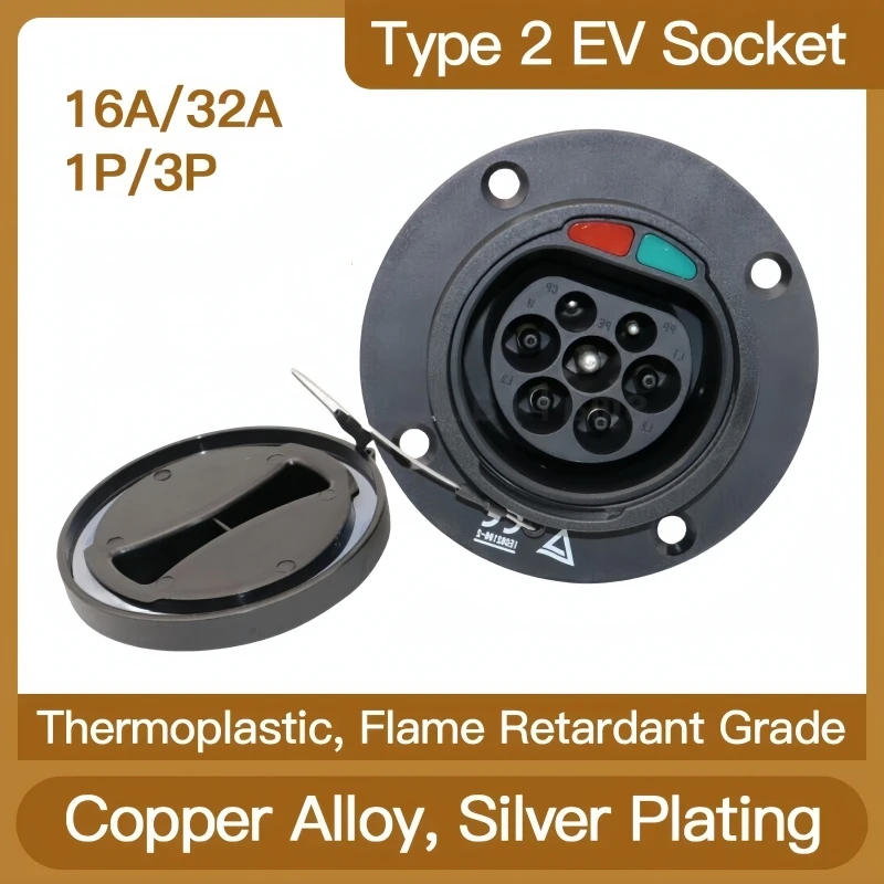 Nuova presa per caricabatterie EV monofase o trifase 16A 32A tipo 2 Iec 62196 EVSE per presa di veicoli elettrici