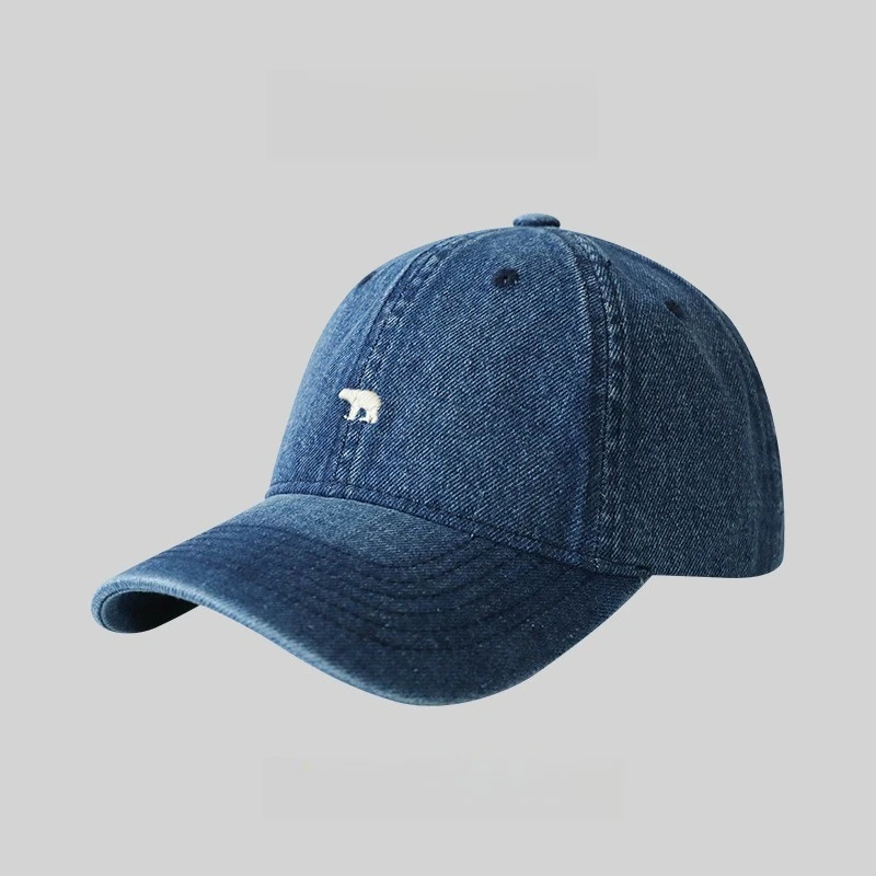 

Fashion Washed Denim Cap Polar Bear Embroidered Baseball Cap for Men and Women with Large Head Circumference Widened Brim