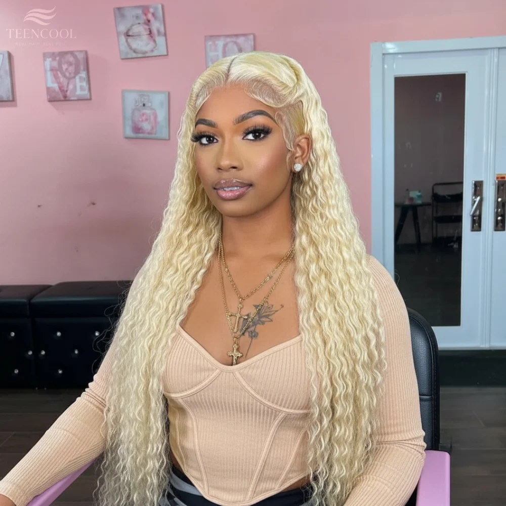 

40 дюймов 613 Медовый блондин Глубокая волна Парик 13x6 HD Прозрачный кружевной фронтальный цветной вьющийся парик Человеческие волосы Парик фронта шнурка для женщин