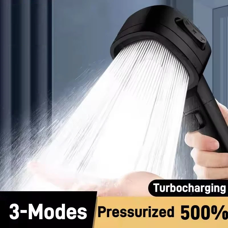 High Pressure Shower Head Water Saving 3 Modes Shower Heads Adjustable One-Key Stop Water Massage Sprayer Bathroom Accessories