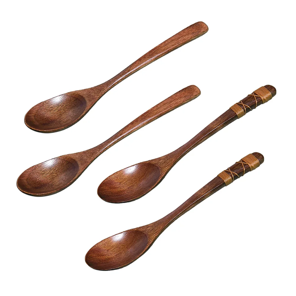 

4 Pcs Wooden Spoon Soup Jam Stirring Easy to Clean Spoons Bamboo Color