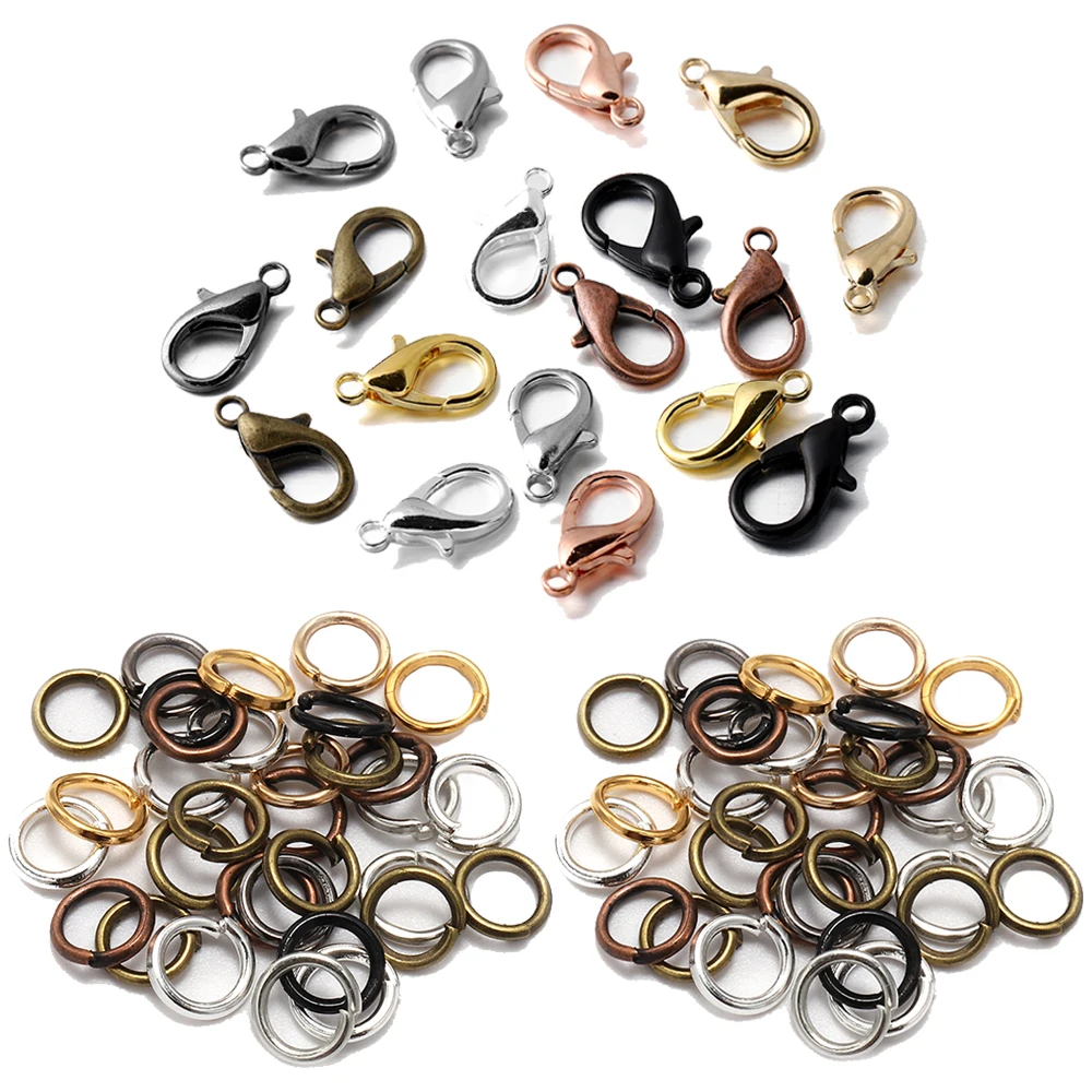 100pcs Lobster Clasp with 200pcs Open Jump Rings DIY Jewelry Findings Kit for Necklace Bracelet Chain Making Connector Parts