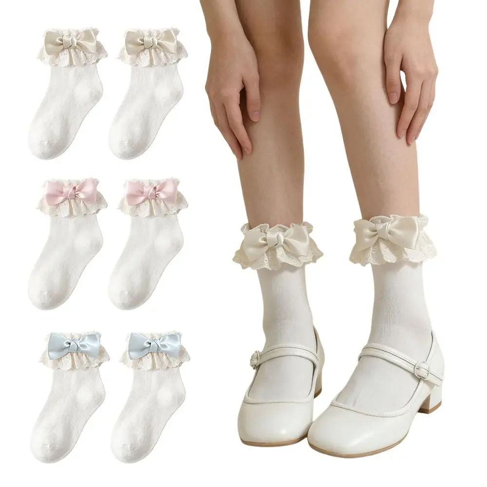 Japanese White Women Socks Harajuku Lolita Bowknot Socks Cotton Sock Girl Gift