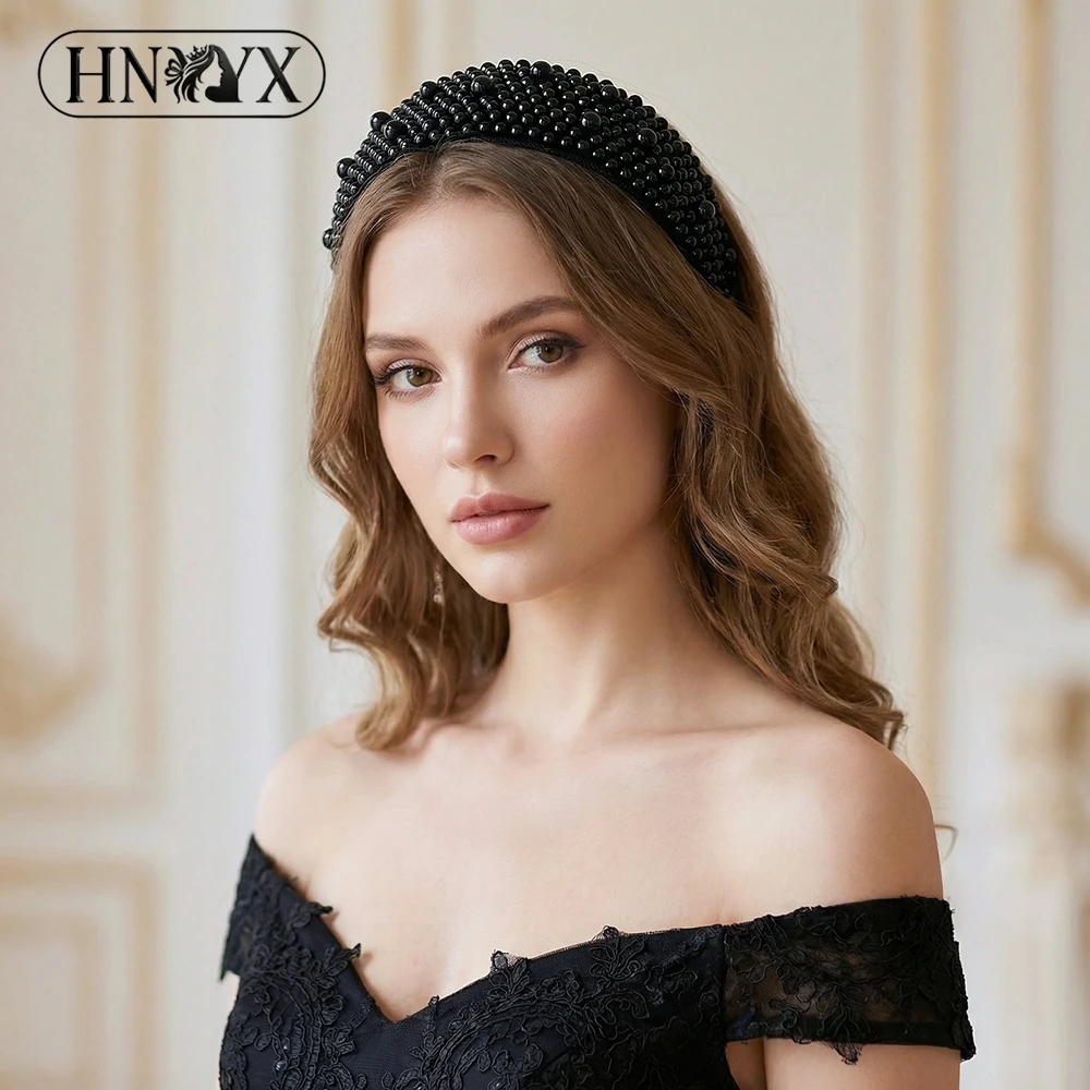 

HNYYX Full Pearl Daily Wide Headband Fashion Black Hair Hoop Party Ladies Bridal Wedding Banquet Formal Hair Accessories A16