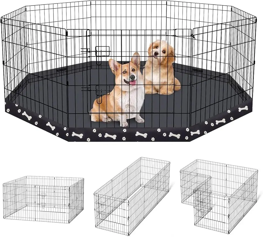 

Dog Pen Pet Playpen Dog Fence Indoor Foldable Metal Wire Exercise Puppy Play Yard Pet Enclosure Indoor Outdoor 8 Panels 24 Inch