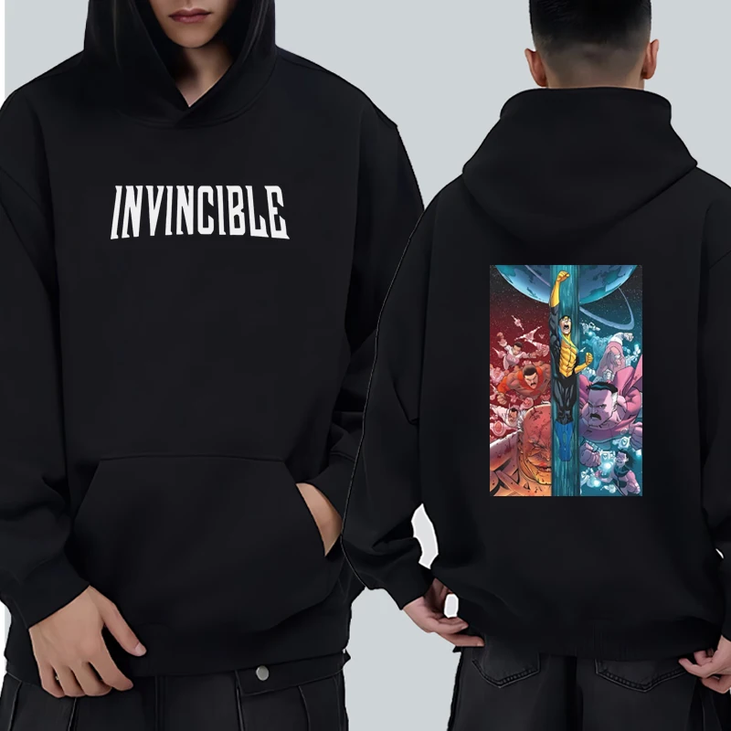 

2026 New harajuku invincible Double Sided printed Winter Hoodie Unisex Retro Fleece pullover Men women Casual Winter Sweatshirt