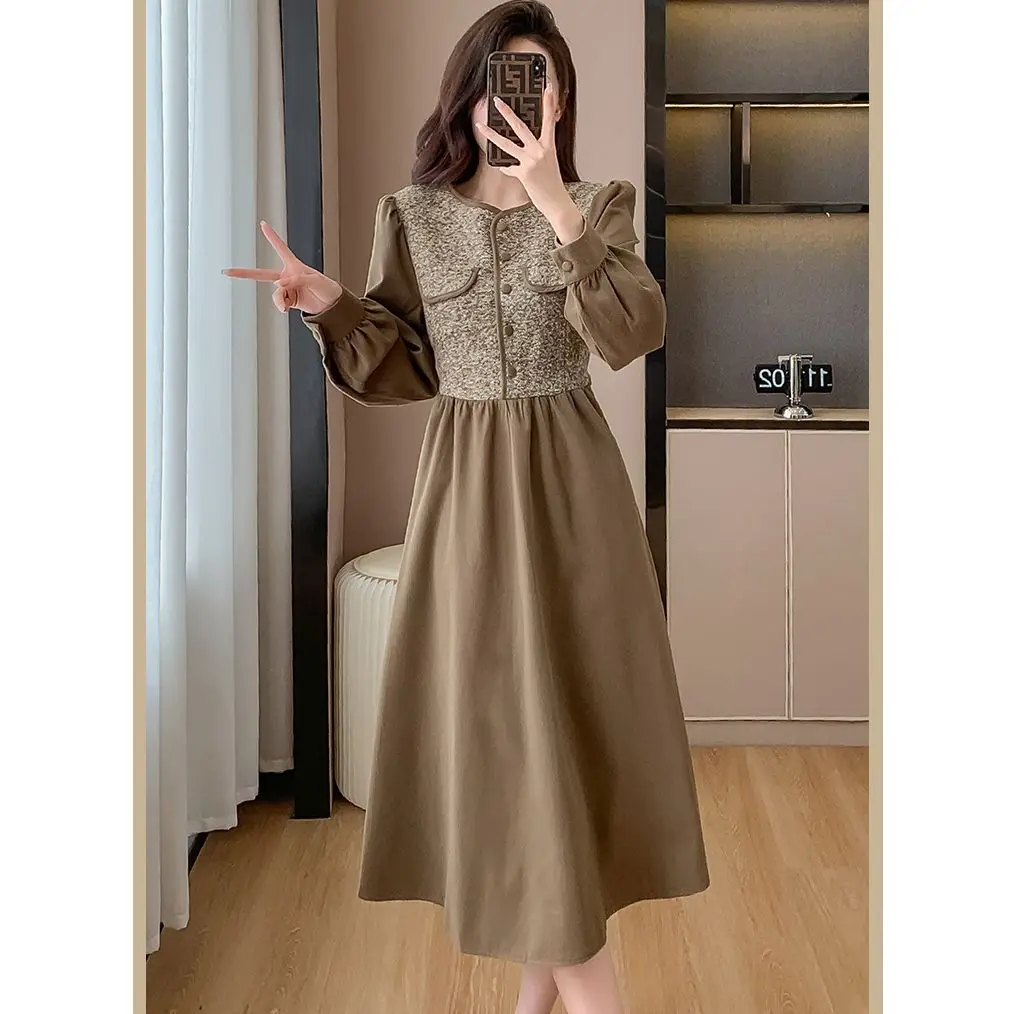 Xiaoxiangfeng Fake Two Age Reducing Dresses for Women French Retro Niche Super Fairy Inner Layer Base Mid Length Skirt