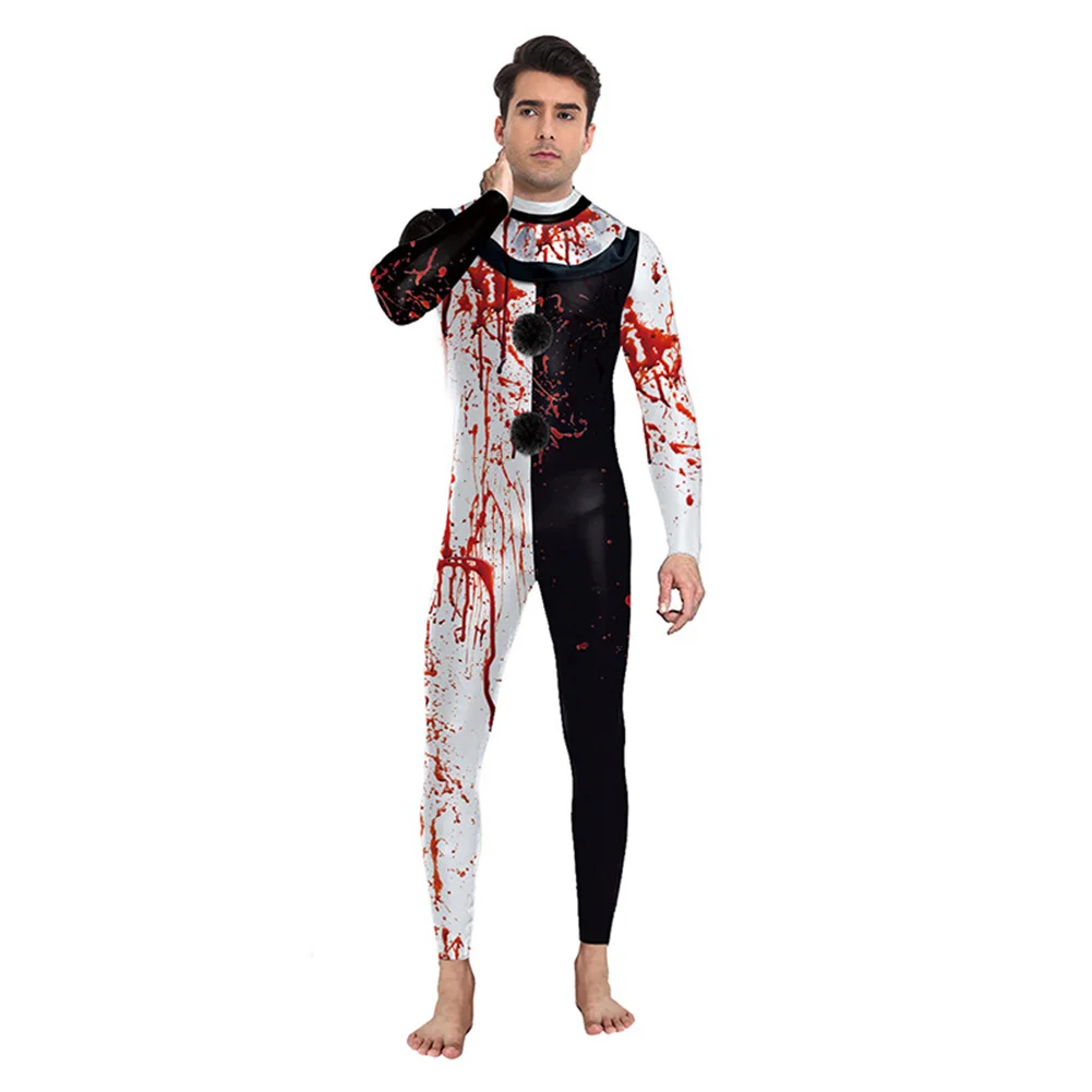 Horror 2024 Movie Terrifiering Art Clown Cosplay Jumpsuit Men Roleplay Bloody Bodysuit Mask Full Set Boys Halloween Party Suit