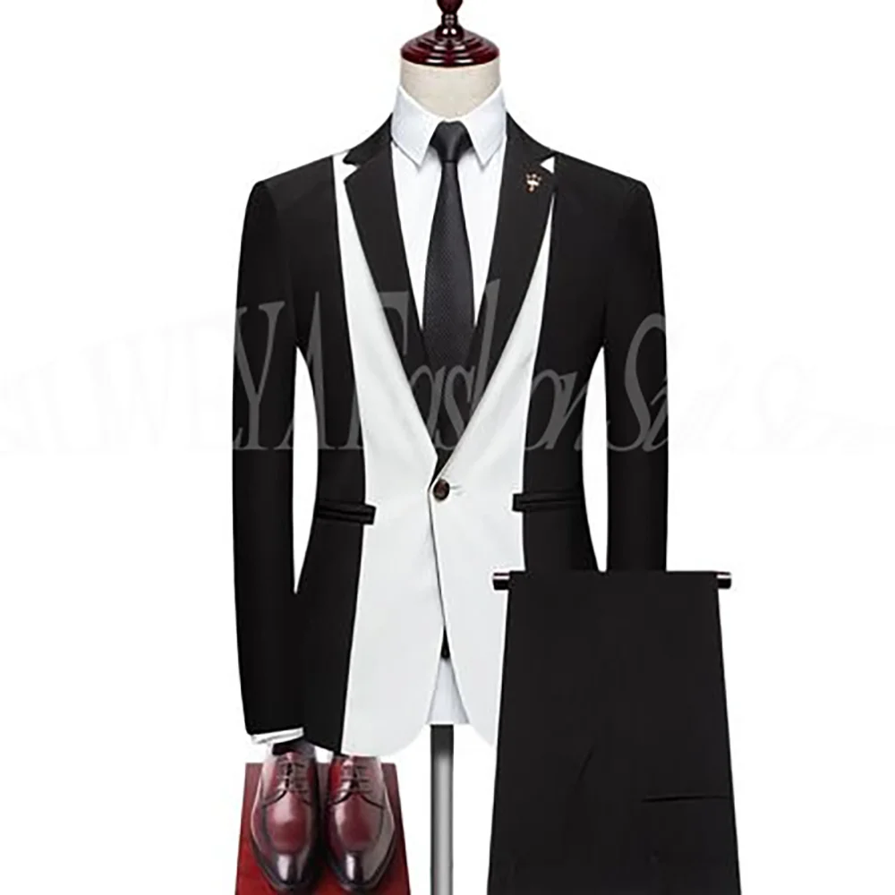 Men's Wedding Tuxedo Elegant 2 Pieces Jacket Pants Business Casual Patchwork Fashion Blazer Set Formal Occasion Banquet Custom