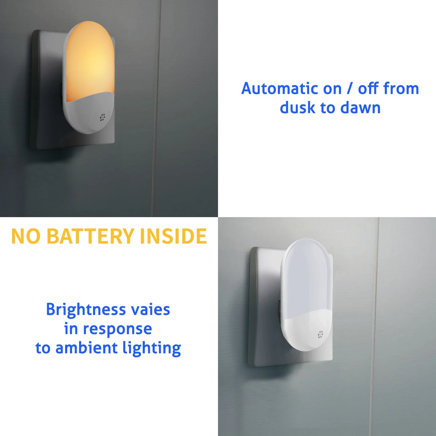 LED Sensor Light EU Plug-in Night Warm White Nightlight Dusk-to-Dawn for Children Home Bedroom Bathroom Kitchen HallwayStairs