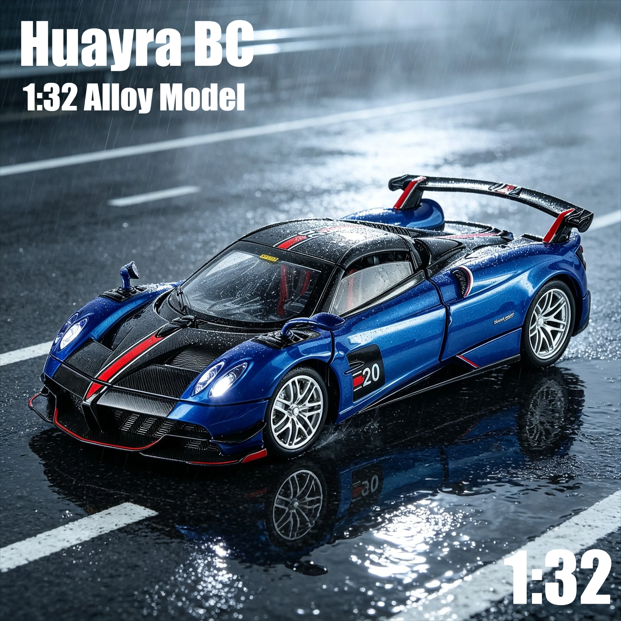 1:32 Huayra BC Simulation Alloy Car Model Sound and Light Sound Effect Pullback Desktop Ornament Toy Gift