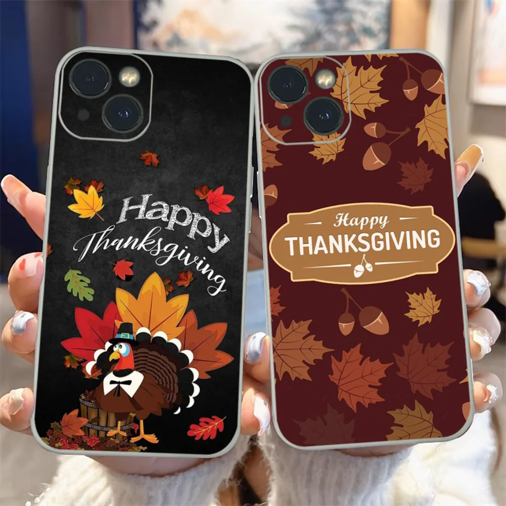 2024 Happy Turkey Day Thanksgiving Day Phone Case For IPhone 14 13 12 11 Pro Max XS Max X XR 7 8 Plus Mini White TPU Material