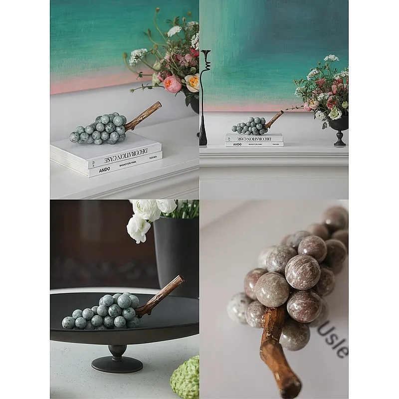 Exquisite Natural Grape Cluster Art Sculpture French Vintage Home Table Decor statues for decoration