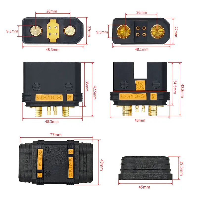 Rcモデルカー用のインレット電源ソケット,電源アクセサリー,オスとメスのプラグ,パシェルコネクタ,4awg,QS10-S,100a-240a,750w