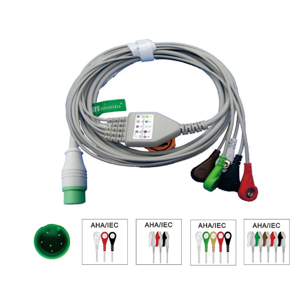 Compatible with China Zoncare Patient Monitor, 3/5 Lead Wire with Clip/Snap, ECG EKG Cable, ECG Data Monitoring Workstation