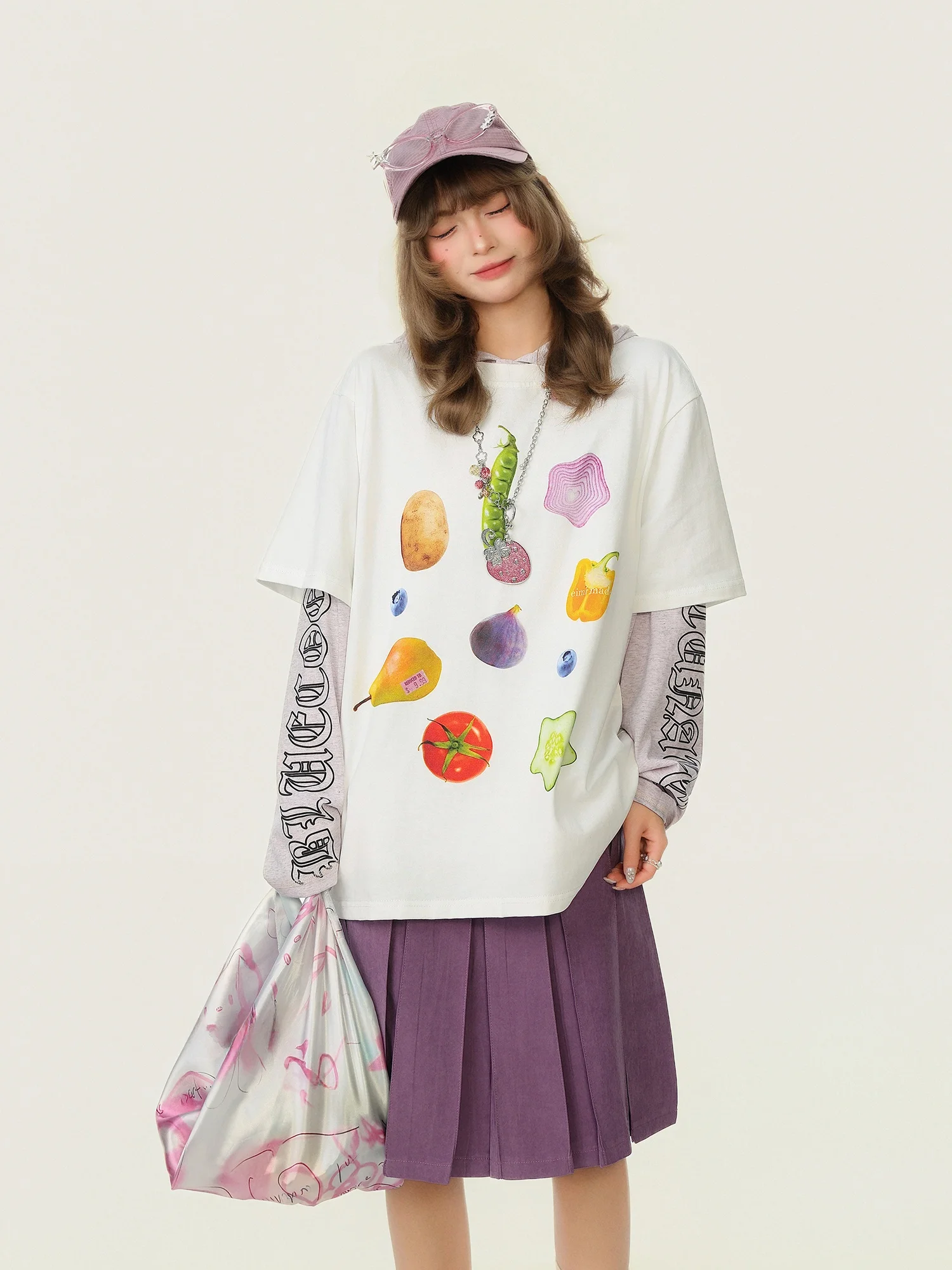 

Loose Casual Fruit Print Short Sleeve T-Shirt Women's Korean Style Bubbles Cookie Summer Leisure Top Breathable Cotton Polyester