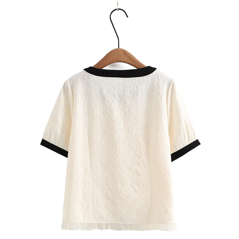 Plus Size Women Short Shirt 2023 Summer Puff Sleeve Square Collar Tops Loose French Chic Blouse Oversized Curve Clothes F33-8631