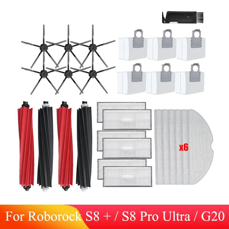 Piezas de repuesto para aspiradora Roborock S8 +/Ultra S8 Pro/G20, filtros de cepillo lateral principal, mopa, Choth, accesorios para bolsa de polvo