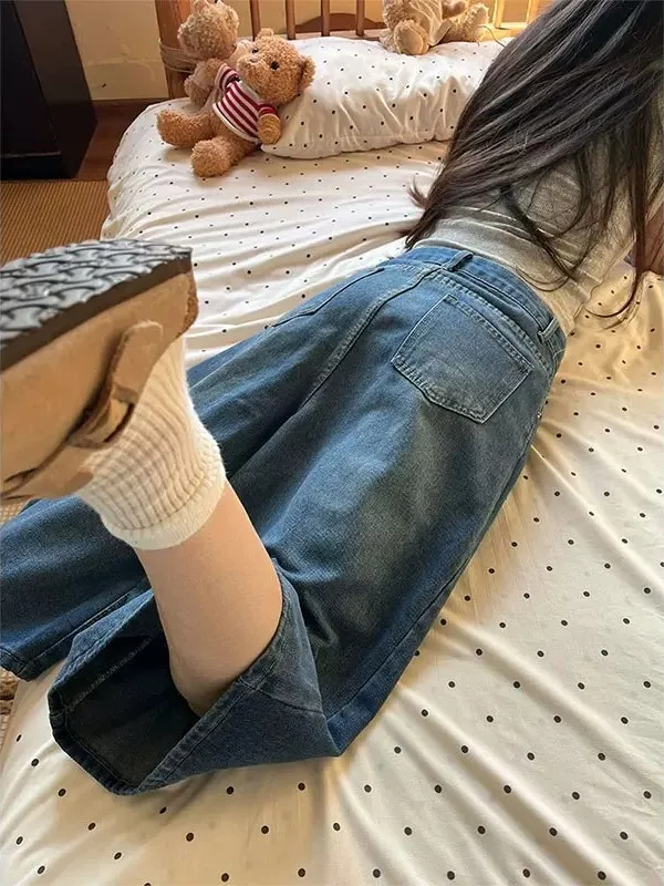 Calças Jeans Vintage Estilo Americano Seven-Five, Soltas, de Cintura Alta, com Pernas Largas, para Homens e Mulheres, Verão, ...