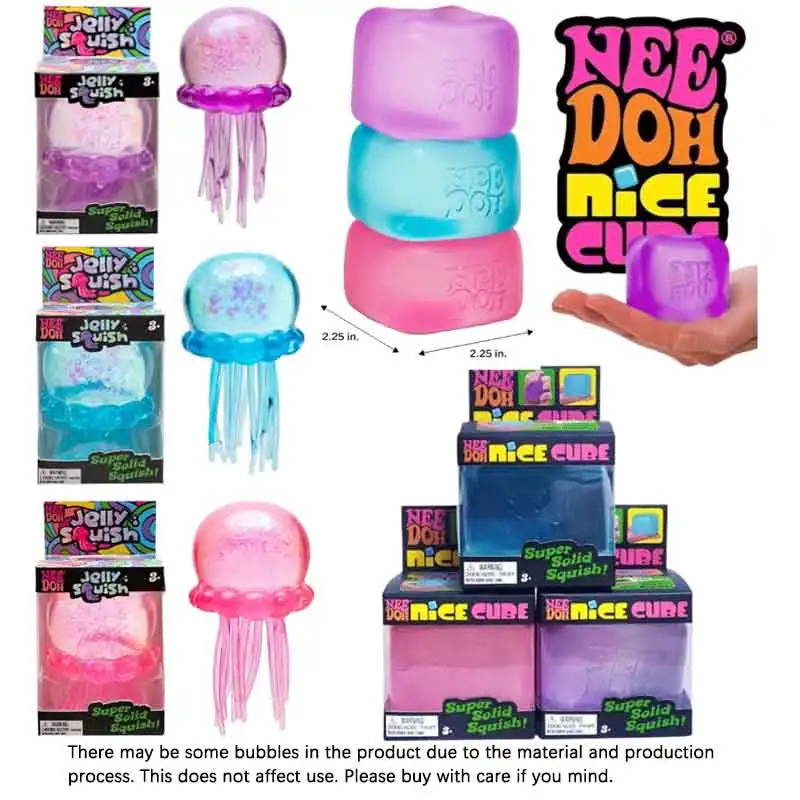 Squishy Nee Doh Trendiges Quallen- & Würfel-Squish-Spielzeug, Weiches Jelly Squeeze Stressabbau-Fidget-Spielzeug Sensorisches NeeDoh für Erwachsene