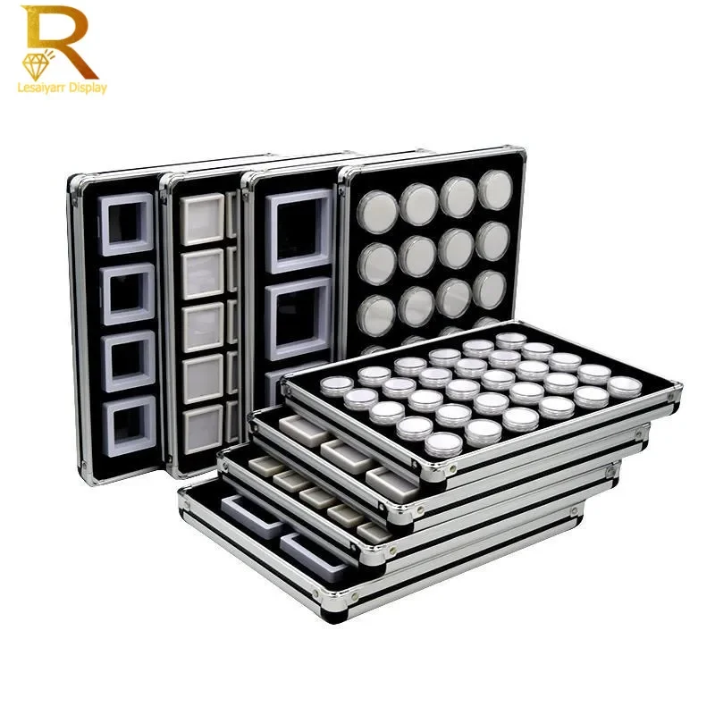 Metal Diamond Jewelry Tray With Insert Box Stone Gem Storage Exhibition Holder Gemstone Showcase Stone Display Organizer Boxs