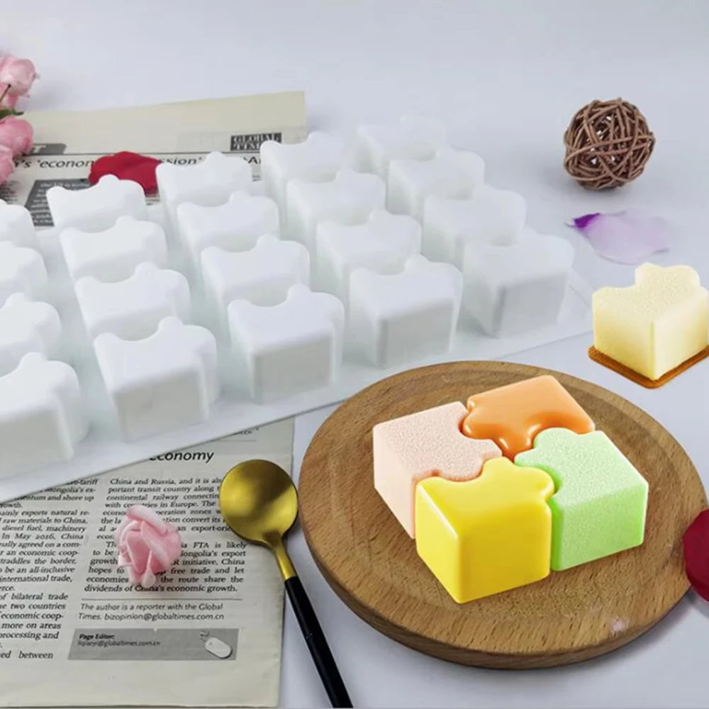 1 PCS 20 Holes Puzzle Cake Silicone Molds Jigsaw French Dessert Chocolate Mould Muffin Pastry Pan Decorating Baking Accessories