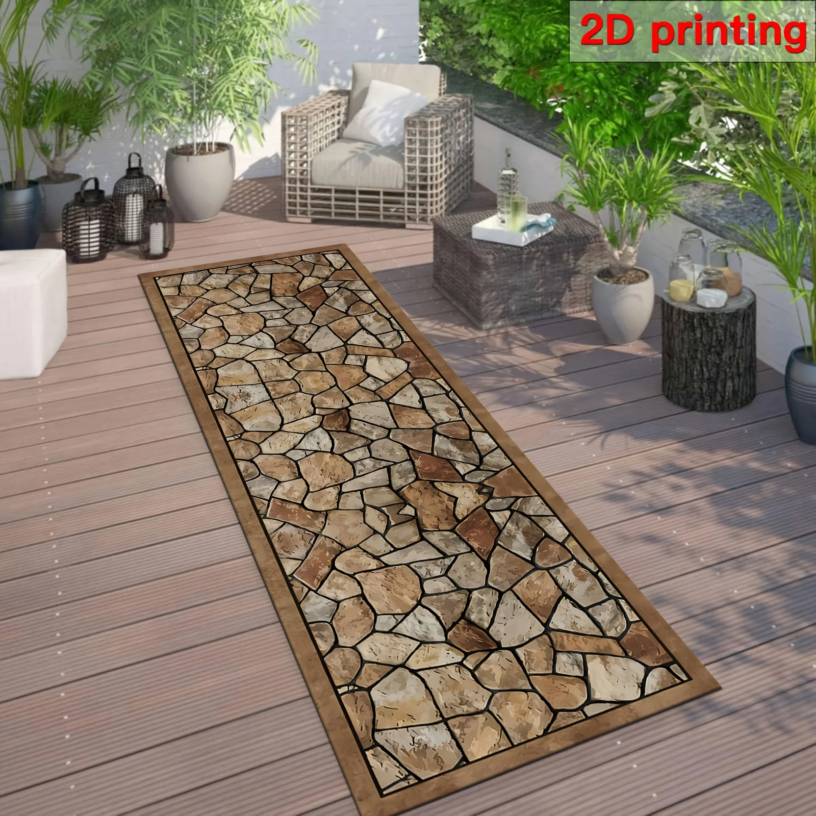 VIKAMA Stone Brick Printed Corridor Runner Rug, Non-Slip Washable Long Mat for Entryway Kitchen Home Decor, Living Room