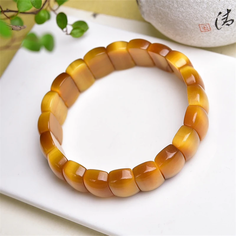 Natural Golden Tiger Eye Stong Bangle Fortune Energy Bangle Mineral String Woman Amulet Jewelry Healing Gift 1PCS 10X15MM