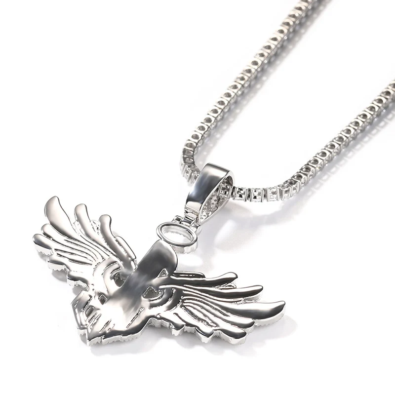 Hip Hop 5A+ CZ Stone Bling Ice Out Angel Wing Number 1 Pendants Necklace for Men Rapper Jewelry Gold Silver Color Drop Shipping view 4