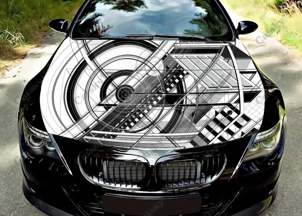 Irregular Geometry Car Accessories Hood Vinyl Stickers Wrap Engine Cover Decal Universal Car Hood Protective Film Decoration