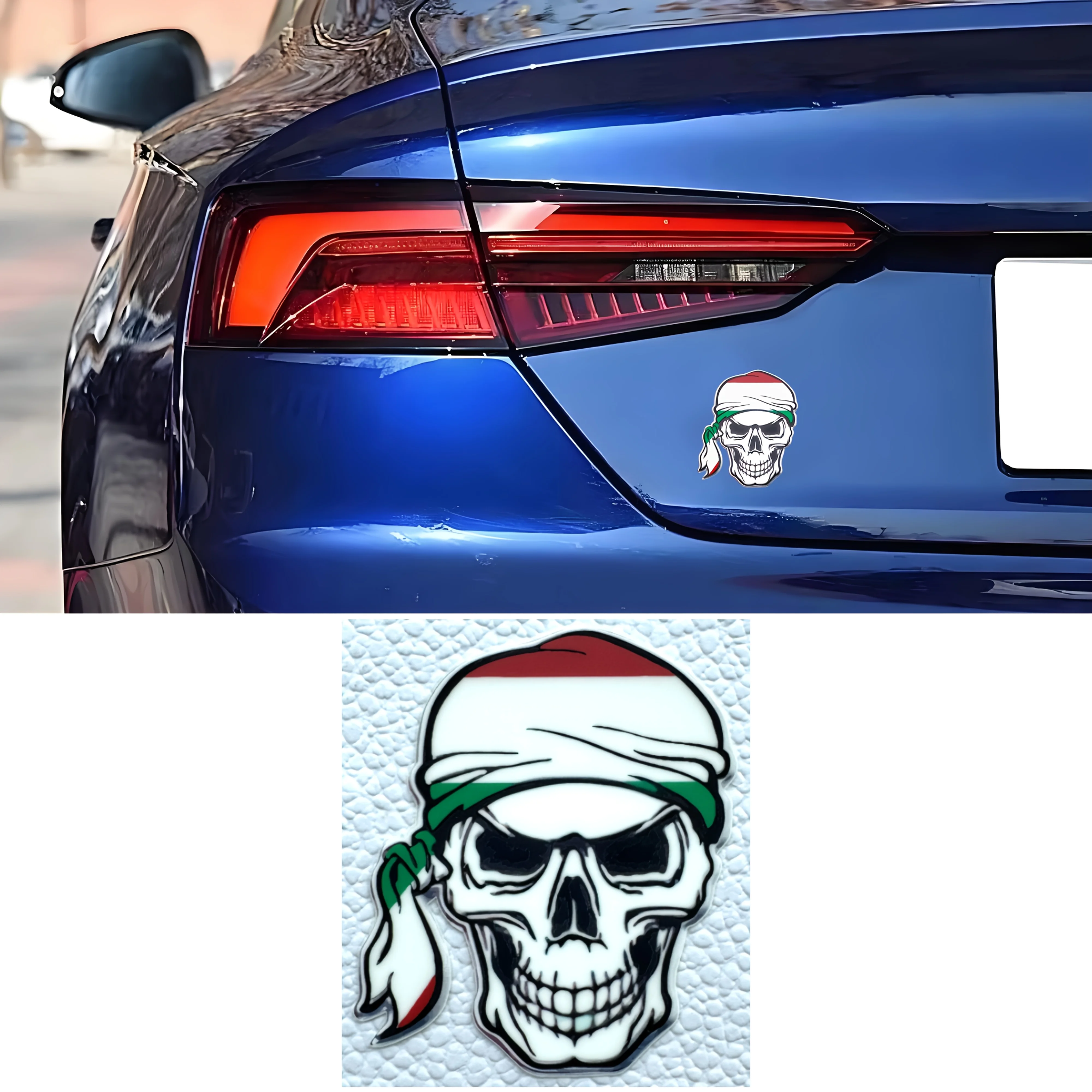 1PC Unique Skull with Tricolor Bandana Car Sticker, Bold Skeleton Accessory for Car,Make Your Car Stand Out with This Edgy Decal