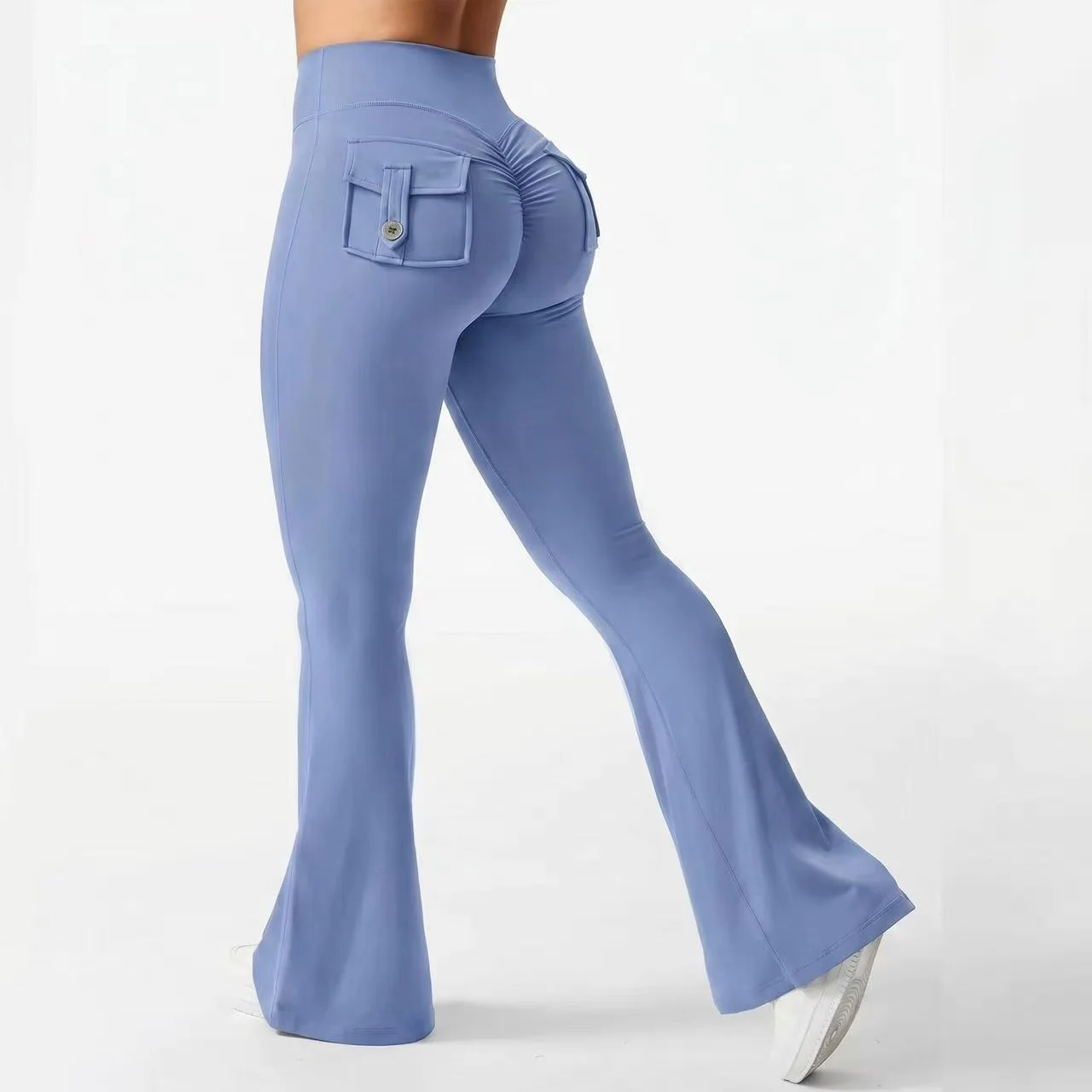 Damen Cargo-Taschen Flare Yoga-Hose mit hoher Taille, Po-Lifting-Effekt, dehnbare, schmale Bootcut-Leggings für Workout, Fitness, Sport und Freizeit – Detail 18