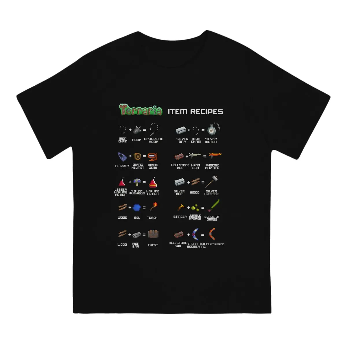 2025 new model Terraria Men's TShirt All Weapons Item Recipes Fashion T Shirt Original Sweatshirts Hipster