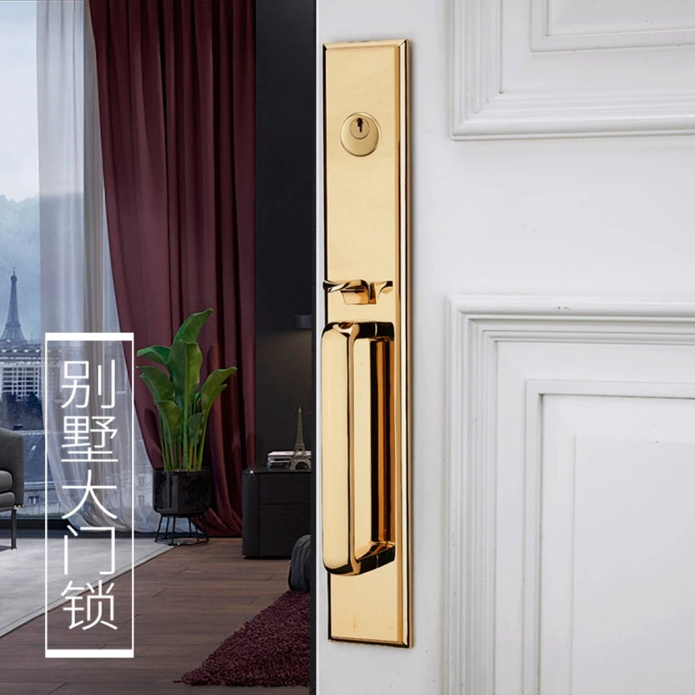 Double  villa door lock, black opposite door lock, silver simple wooden gold conference room