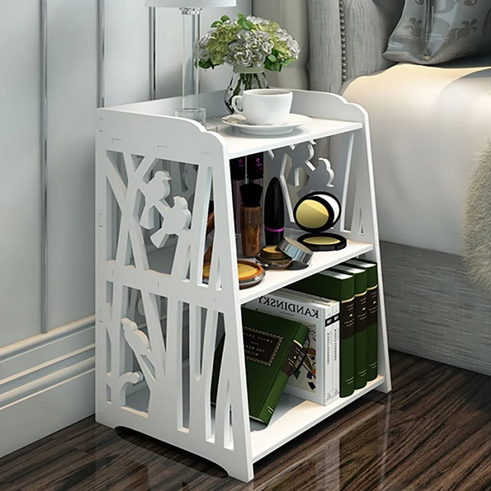 White Wood Nightstand with 2 Storage Shelves for Living Room Home Office, 39cm W x 28cm D x 48cm H