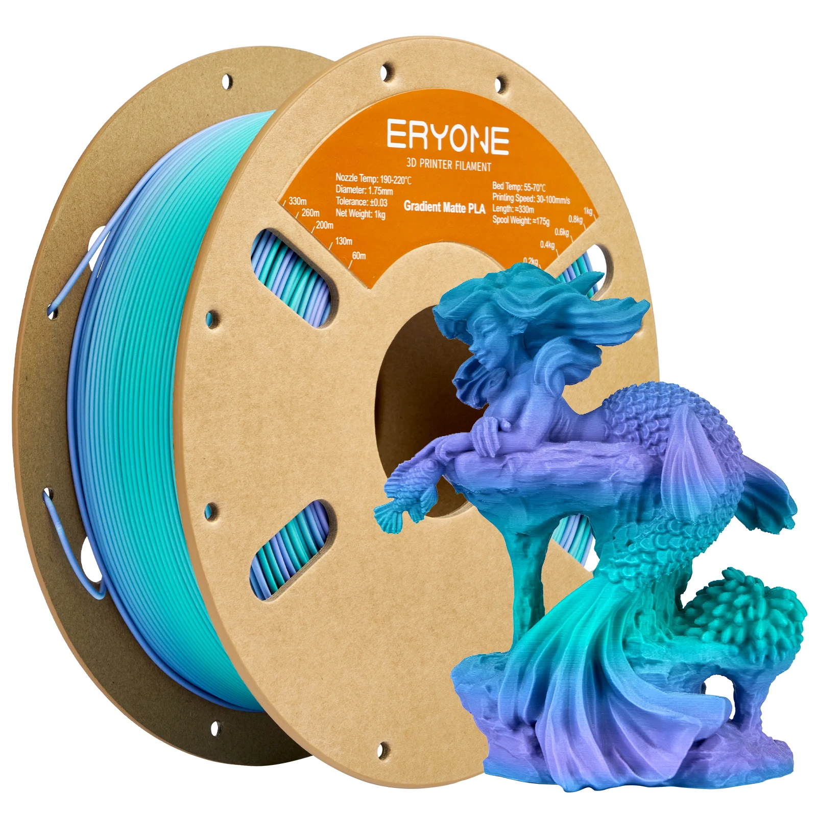 ERYONE 1KG/3KG/5KG PLA Matte Gradient Regenboog 3D Printer Filament 1.75 +/- 0.03mm, PLA Matte Multicolor Filament PLA 1KG/3KG/5KG