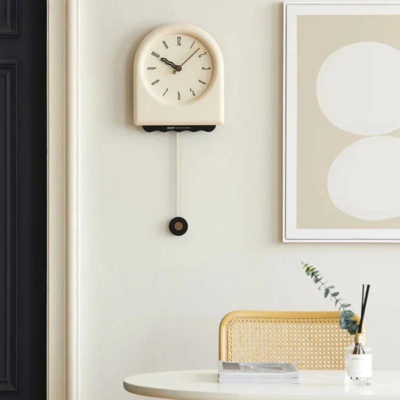 Cream Style Wall Modern Pendulum Clock for Living Room Digital Swing Clock Home Decor Edition Trendy Interior Clock