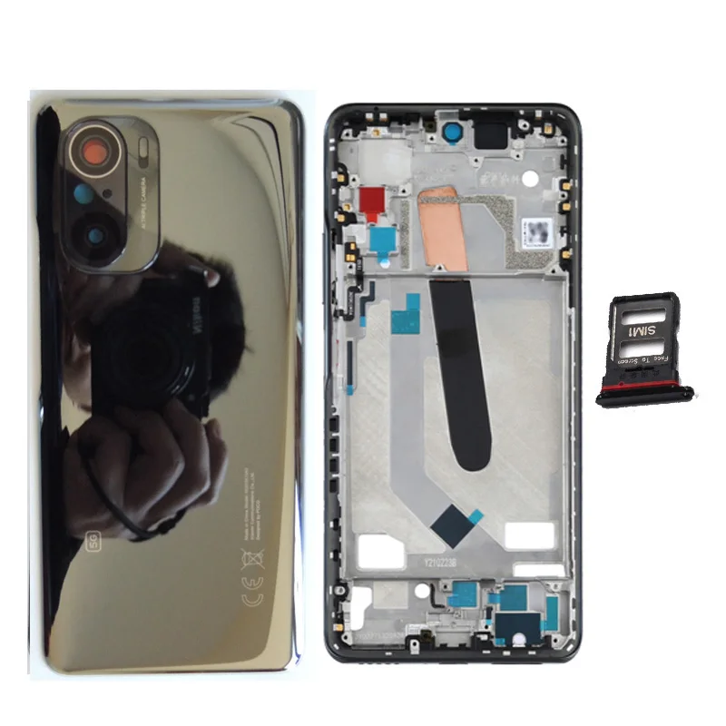 For Xiaomi Poco F3 Back Cover + LCD Front Frame + Volume Button + Camera Glass Lens + Sim Tray Smartphone Parts