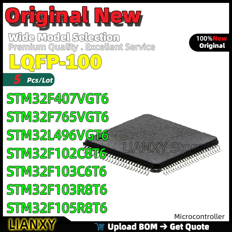

LQFP-100 STM32F407VGT6 STM32F765VGT6 STM32L496VGT6 STM32F102C8T6 STM32F103C6T6 STM32F103R8T6 STM32F105R8T6 STM32F205VCT6