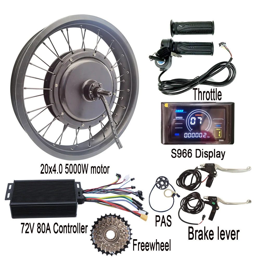 72V 5000W 20x4.0 20 Inch Fat Tire Snow Bike Electric Ebike Bicycle Hub Rear Spoke Motor Conversion Kit