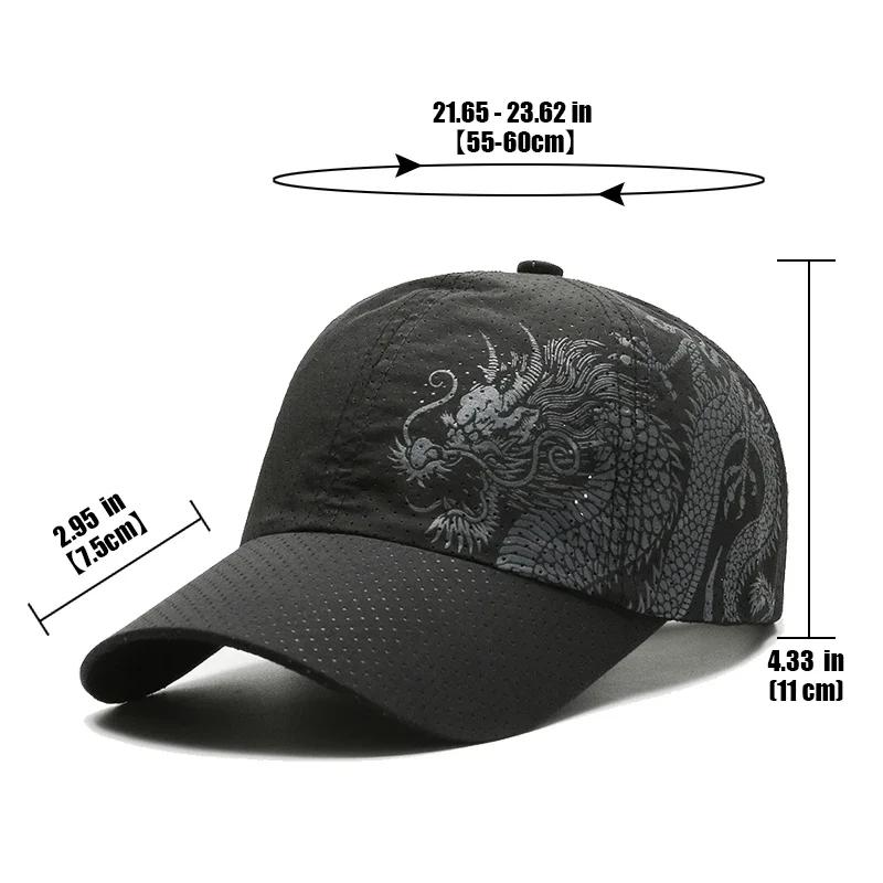 Gorra de béisbol de secado rápido para hombre y mujer, gorro de béisbol Unisex con orificio de aire, dragón chino, moda informal, deportes al aire