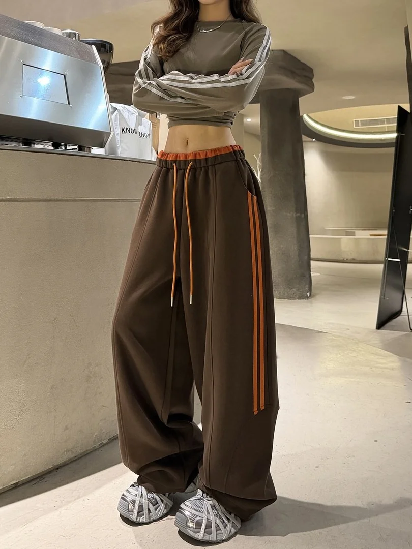 High Waist Wide Leg Pants Women's Casual Asymmetric Stripe Splicing Color Block Comfortable Breathable Fashion Autumn Winter